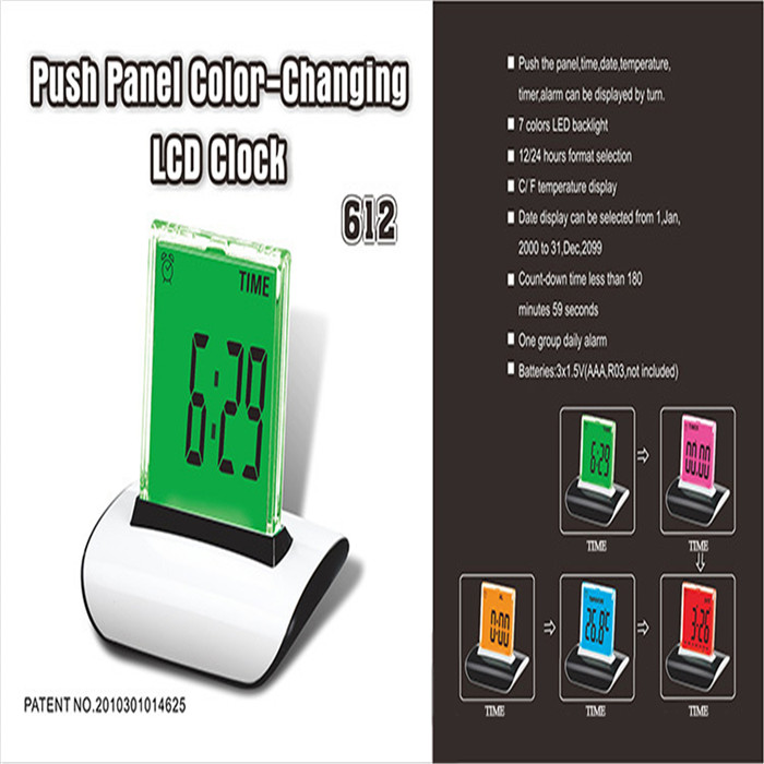 Push Panel Color-Changing LCD Blacklight Alarm Clock